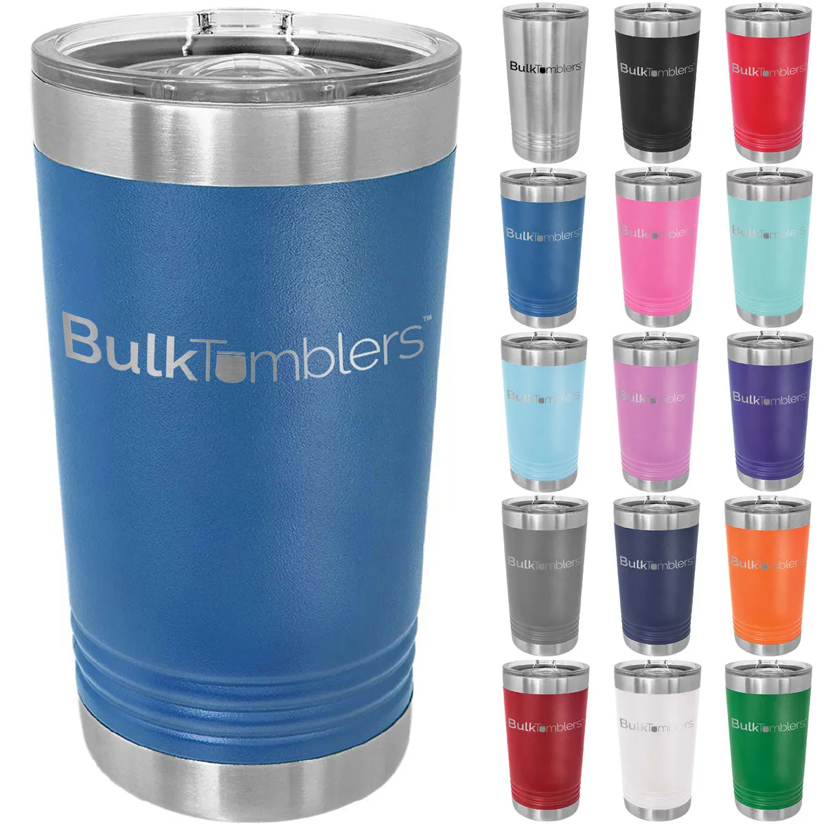 16 oz Pint Glass w Logo Laser Engraved on Insulated Stainless Steel Beer Tumblers   Lid