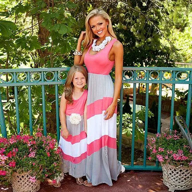 2017 Mommy and me family matching mother daughter dresses clothes striped mom and daughter dress kids parent child outfits