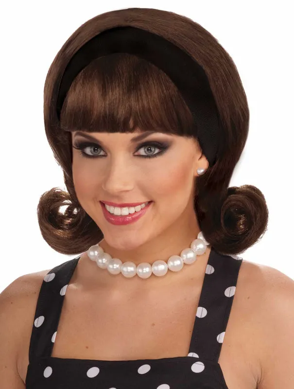 50's Brown Flip Wig with Headband