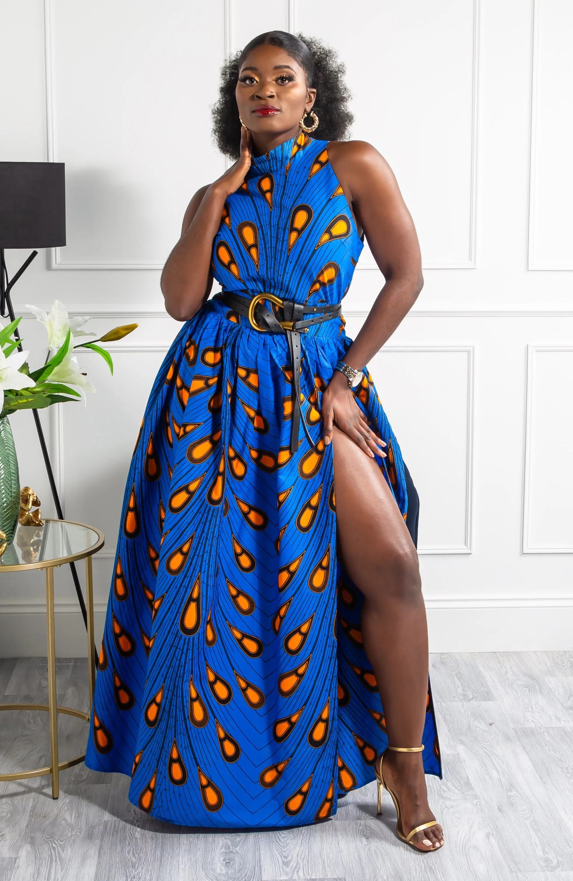 African Maxi Dresses for Women - Sleeveless Turtleneck Dress - ELLA