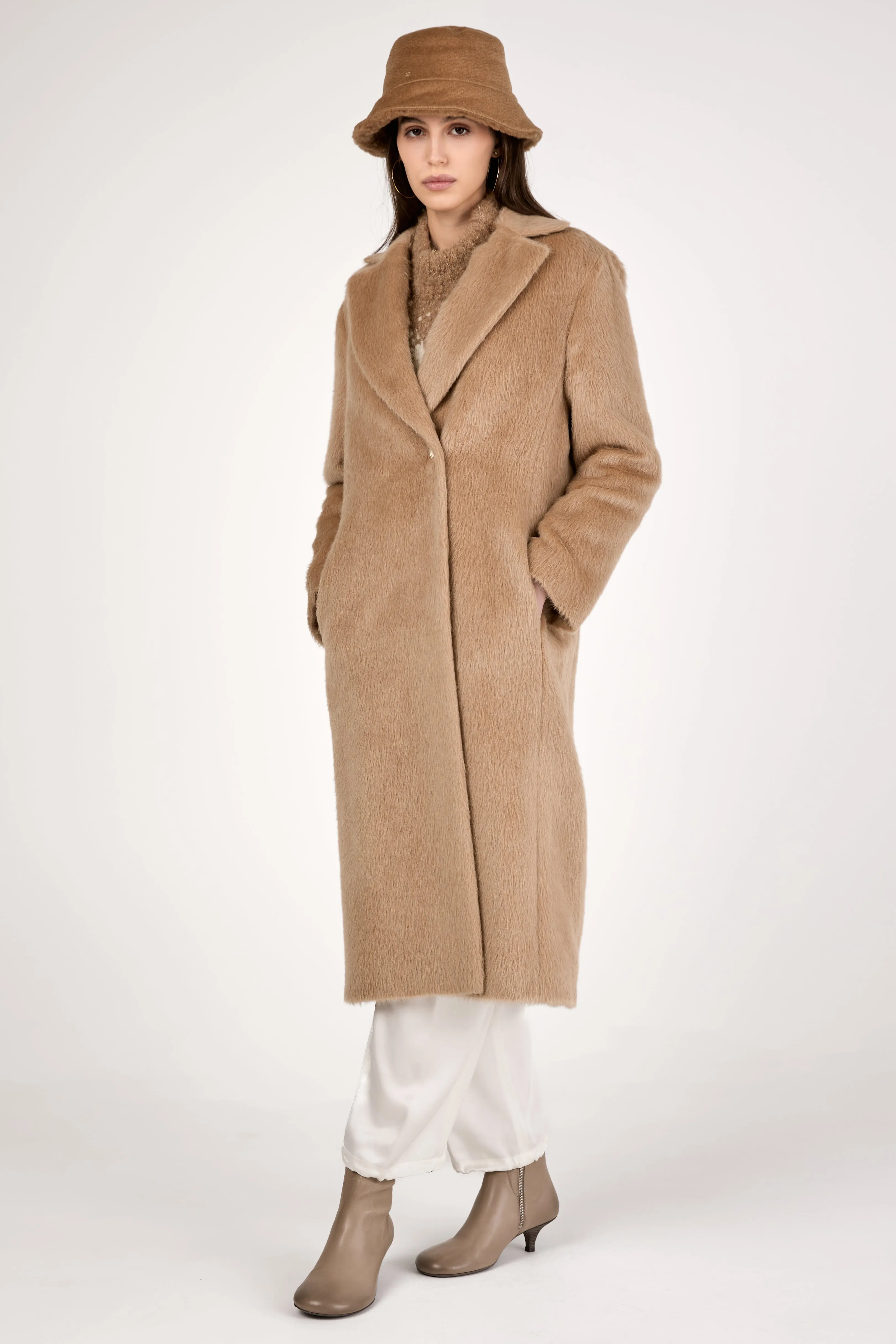 Alpaca Long Coat in Camel