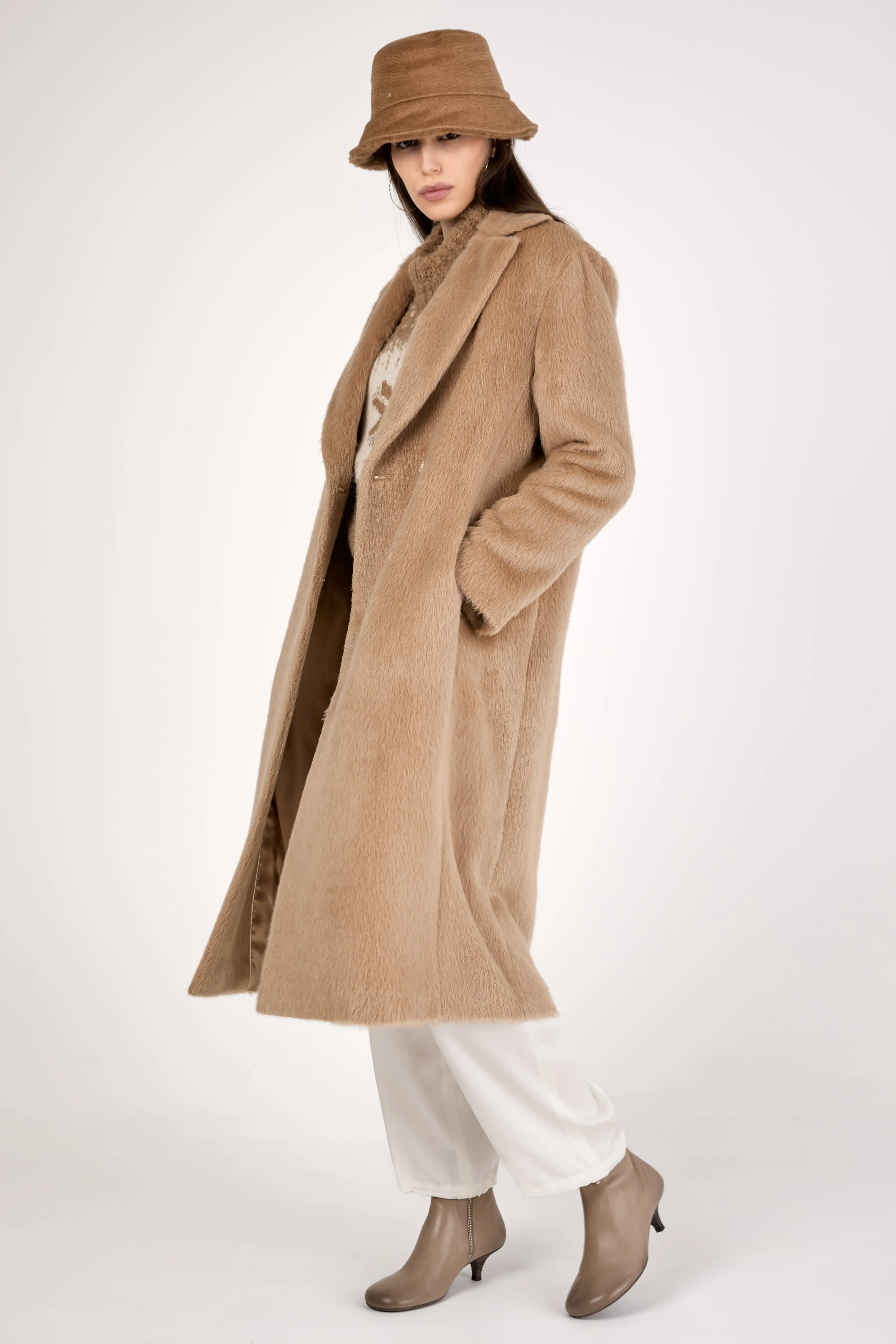 Alpaca Long Coat in Camel