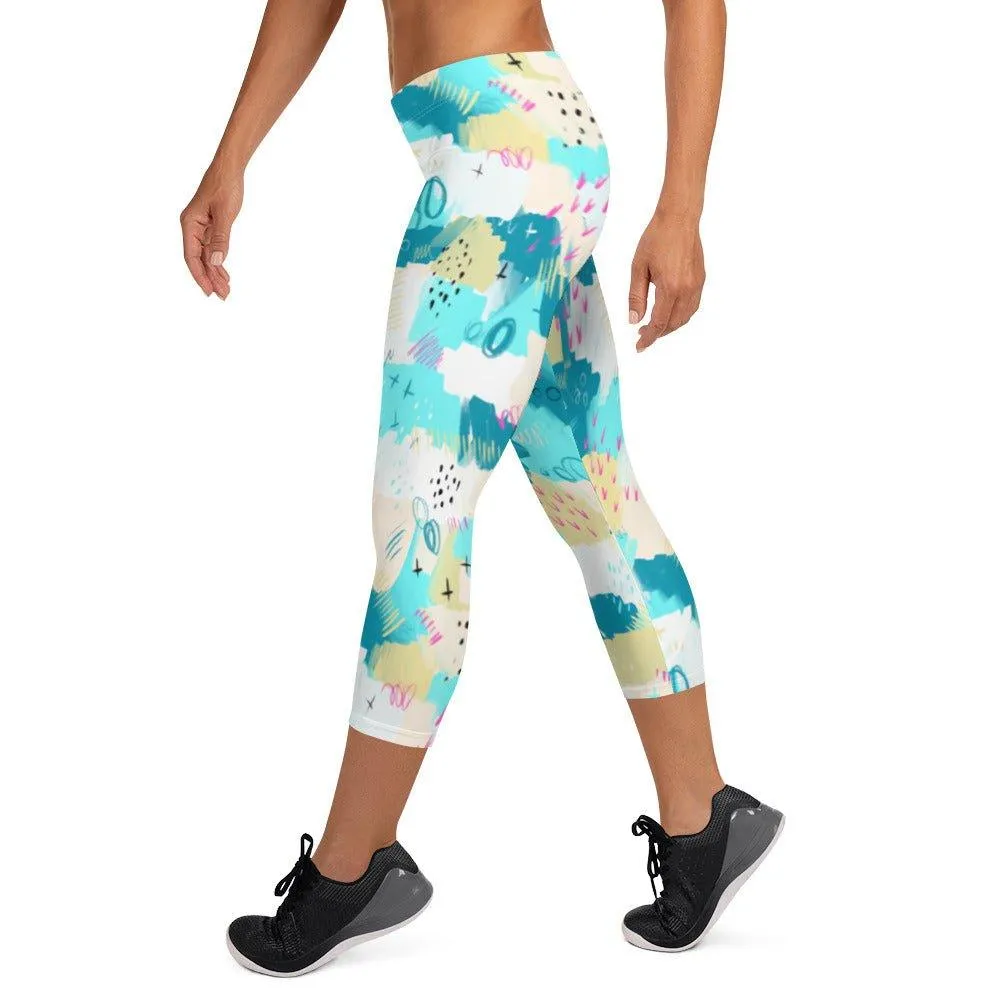 Aqua Abstract Women's Capri Leggings