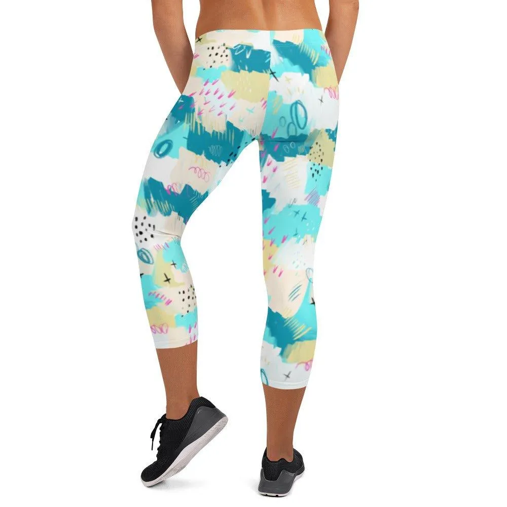 Aqua Abstract Women's Capri Leggings