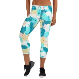 Aqua Abstract Women's Capri Leggings