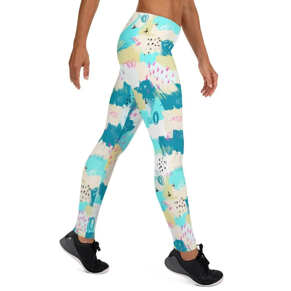 Aqua Abstract Women's Mid-Rise Leggings