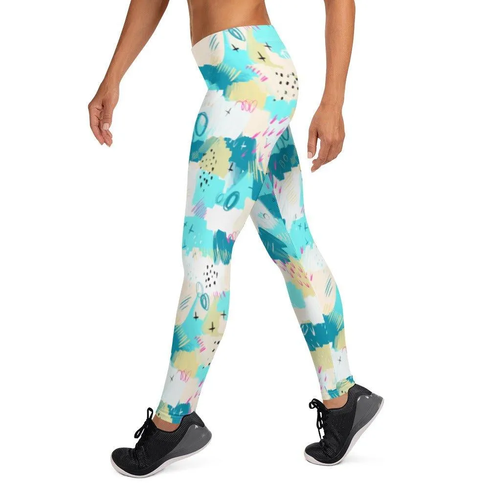 Aqua Abstract Women's Mid-Rise Leggings