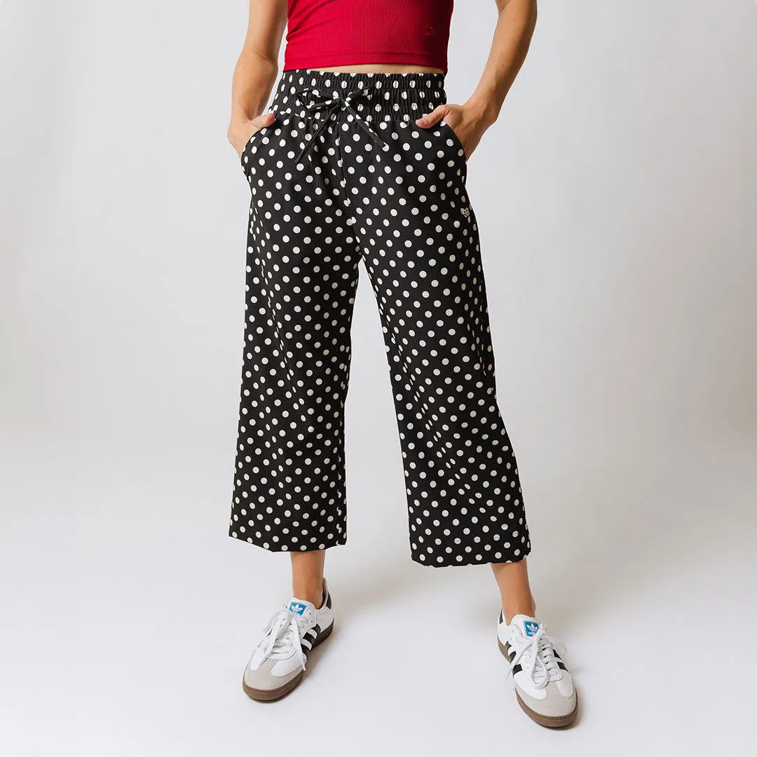 Audrey Wide Leg Pants, Black Polka Dot