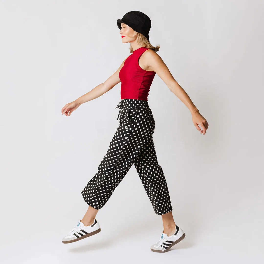 Audrey Wide Leg Pants, Black Polka Dot