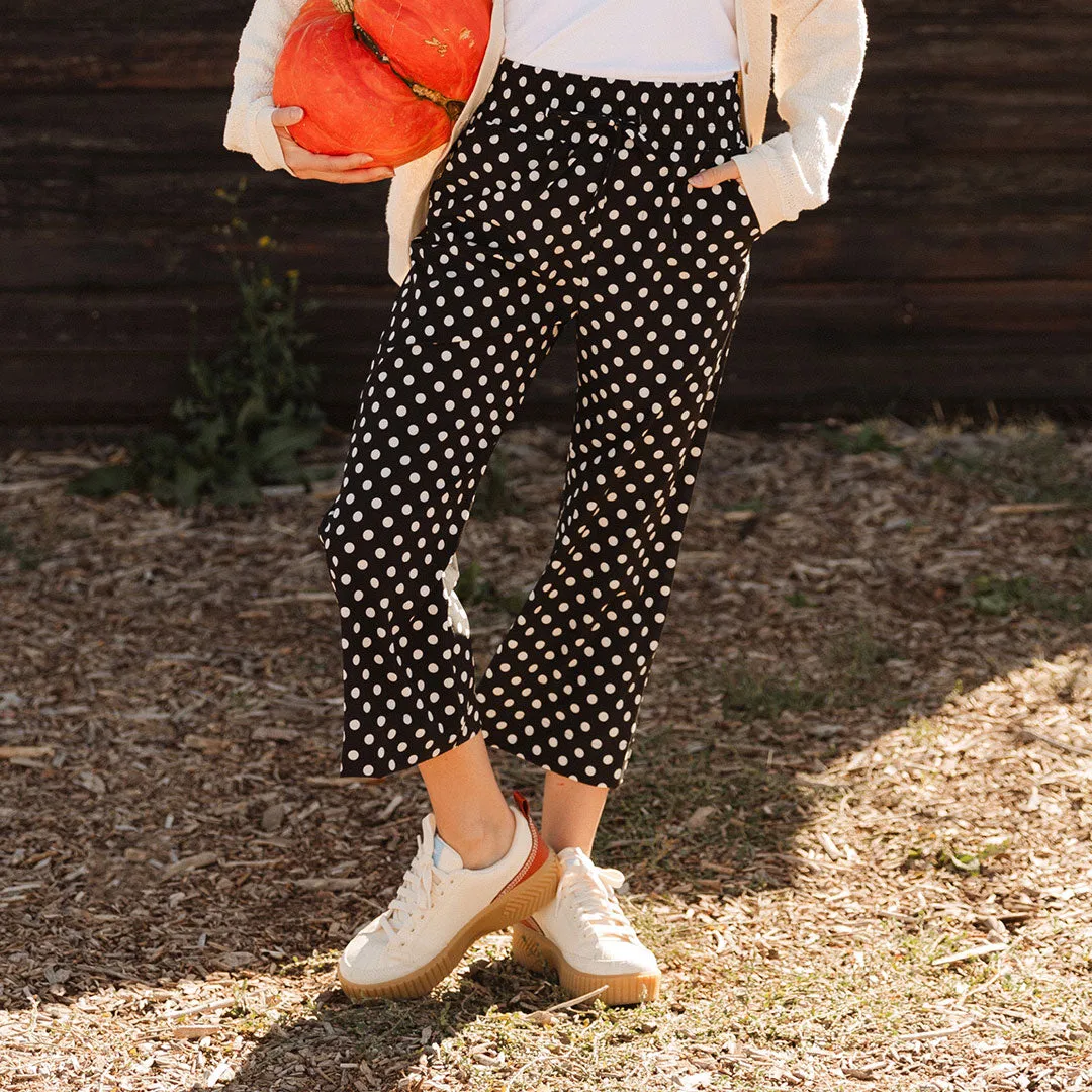 Audrey Wide Leg Pants, Black Polka Dot