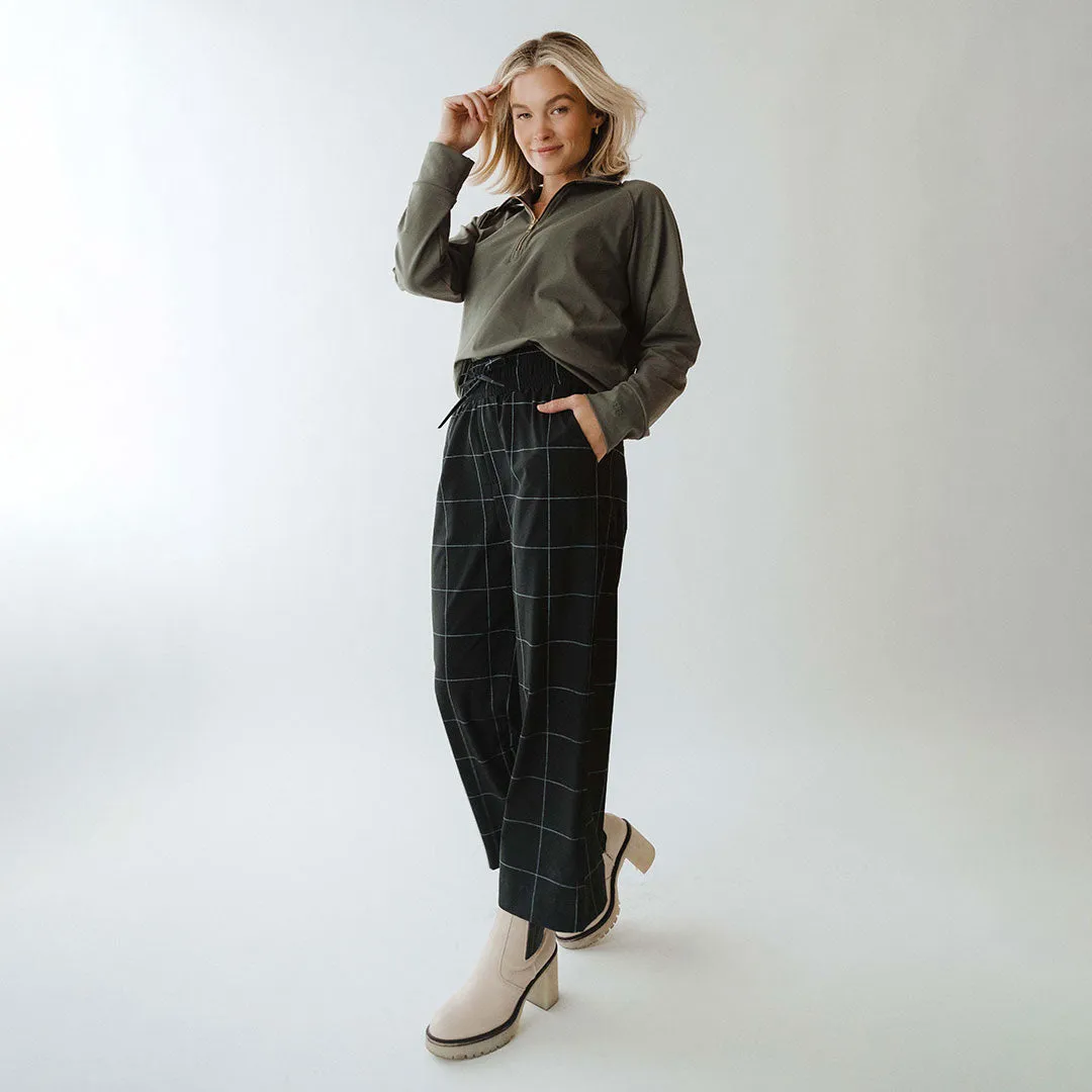 Audrey Wide Leg Pants, Black Windowpane