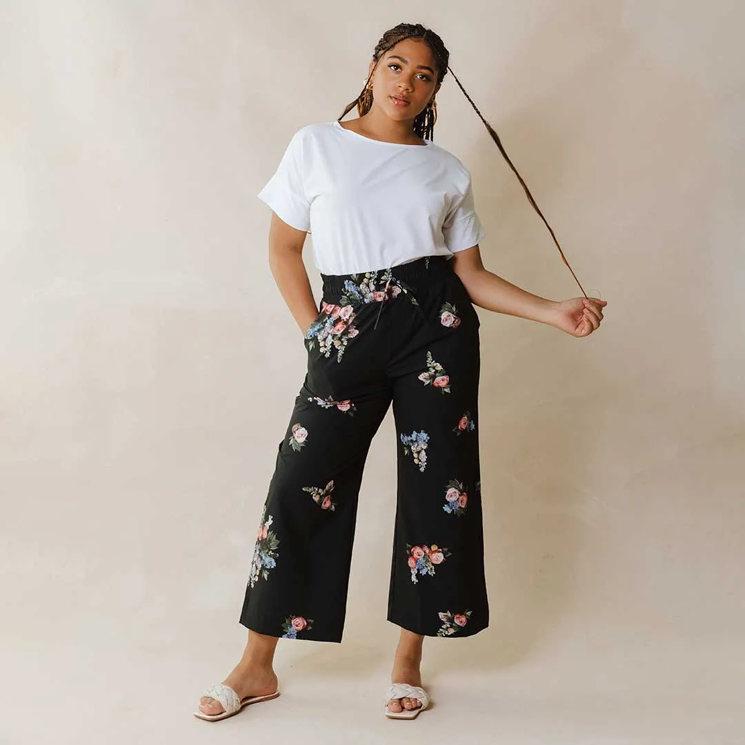 Audrey Wide Leg Pants, Rose Black