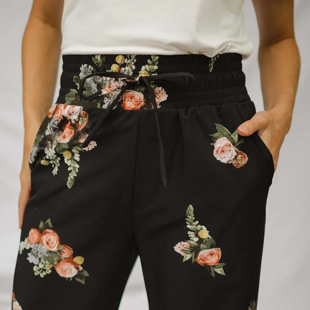 Audrey Wide Leg Pants, Rose Black