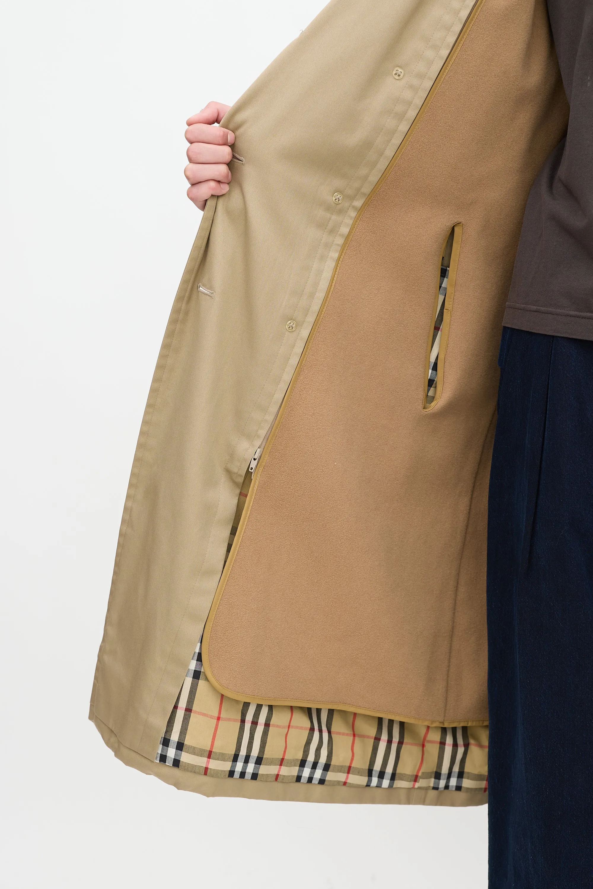 Beige Detachable Collar Belted Trench Coat