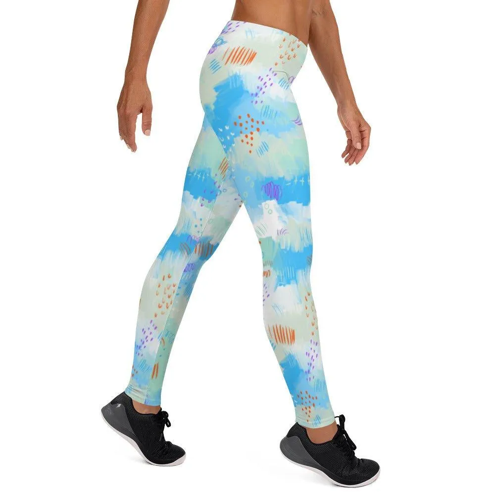 Blue Abstract Women's Mid-Rise Leggings