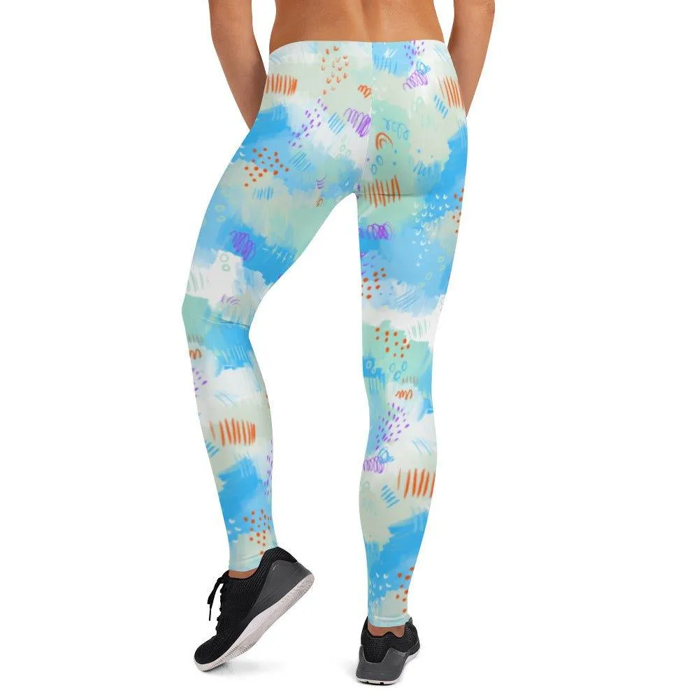 Blue Abstract Women's Mid-Rise Leggings