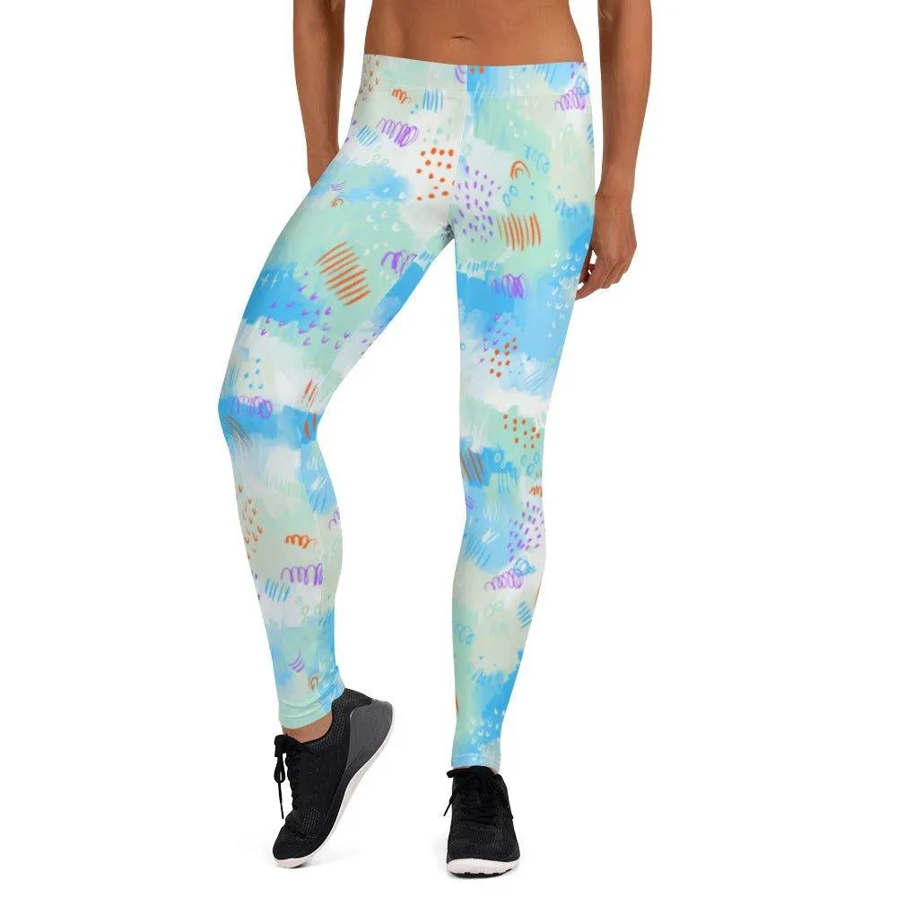 Blue Abstract Women's Mid-Rise Leggings