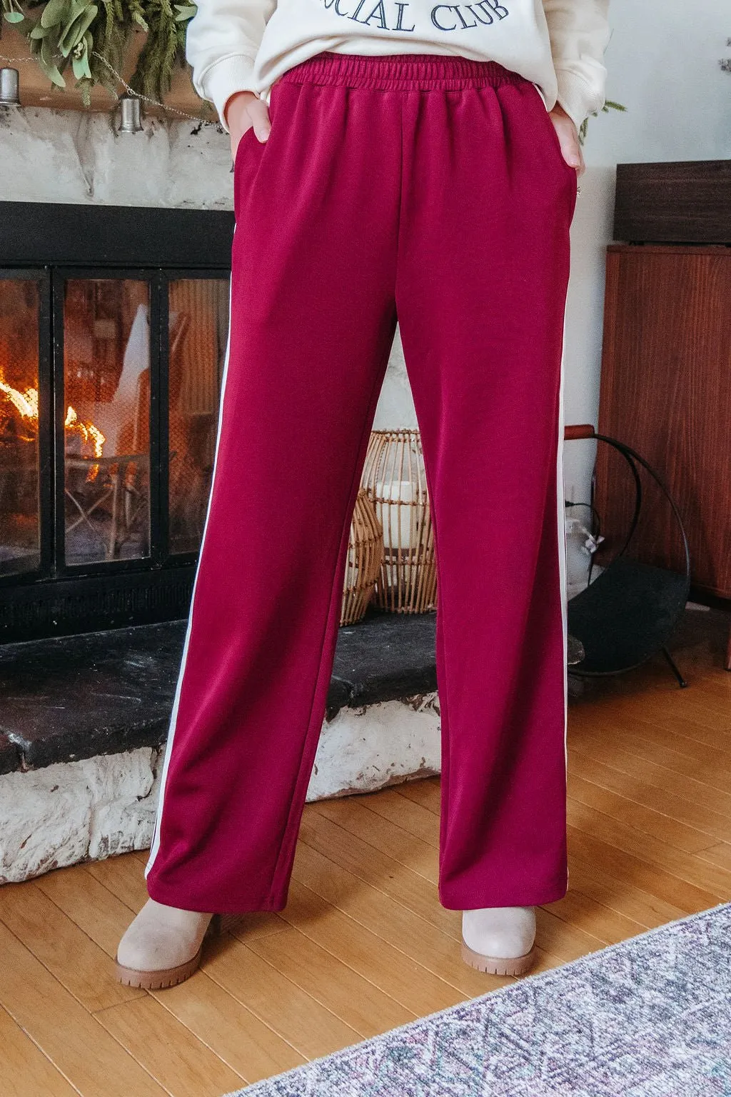 Burgundy Striped Athleisure Pants