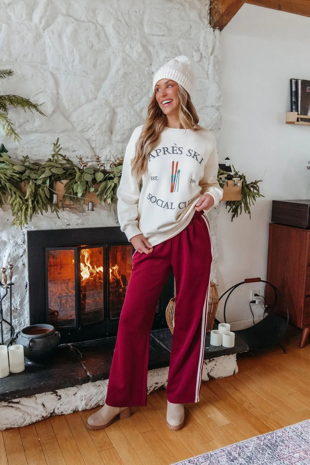 Burgundy Striped Athleisure Pants