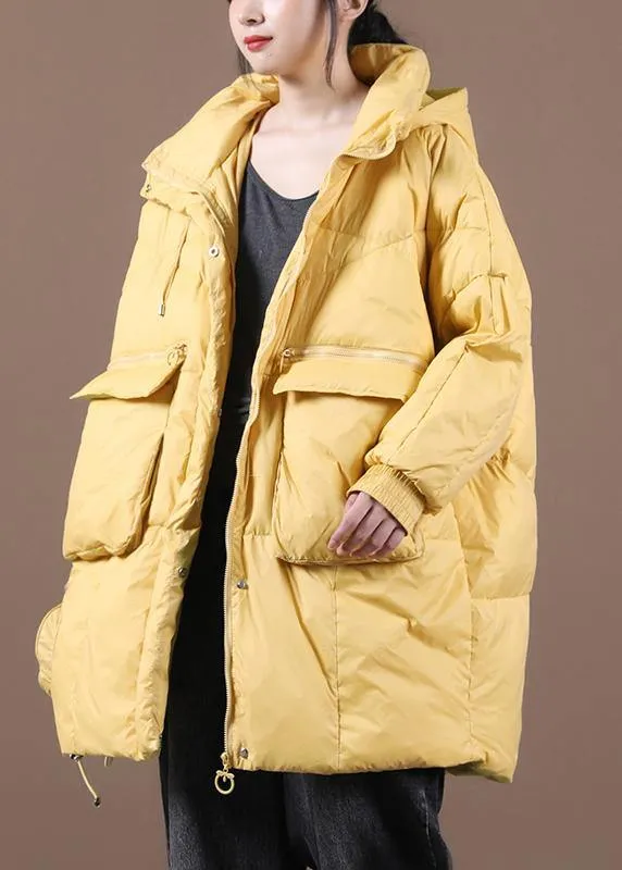 Casual yellow down jacket woman Loose-fitting Winter parka hooded Batwing Sleeve Casual coats