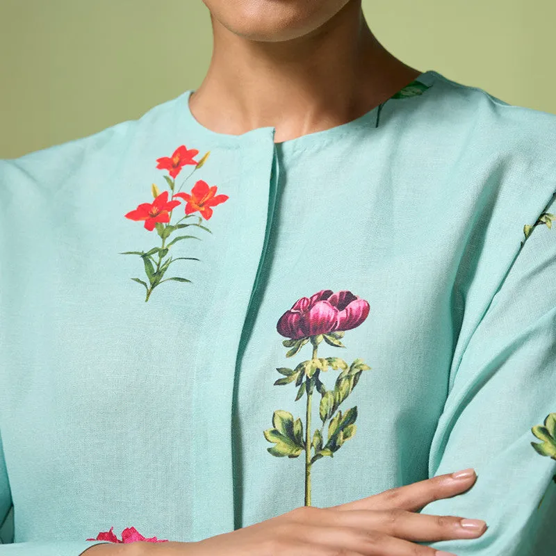 Chanderi Kurta Set For Women | Floral Printed | Blue