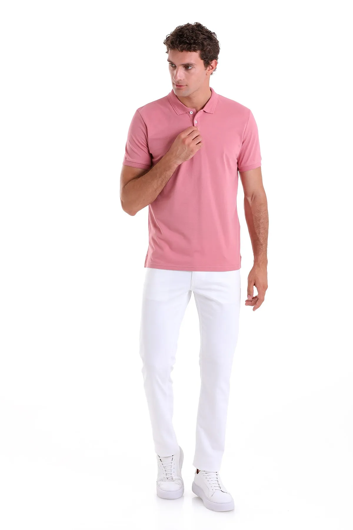 Comfort Fit Basic Plain 100% Cotton Rose Polo T-Shirt