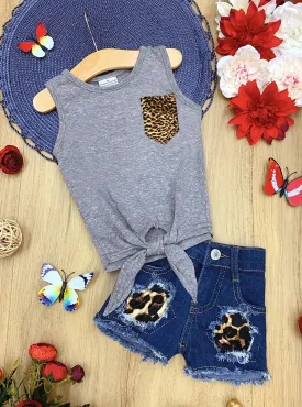 Cool Leopard Patched Denim Short Set