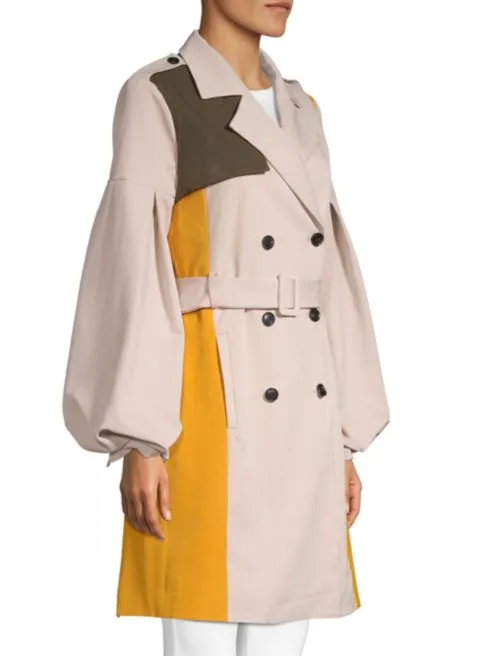 Designer Color Block Bell Sleeve Trench Coat