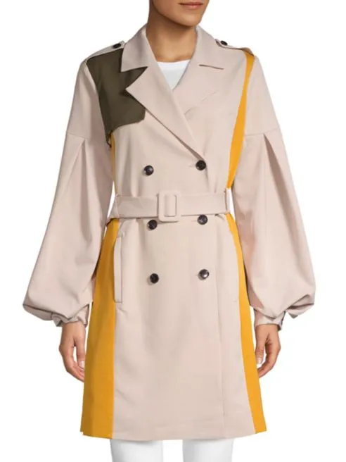 Designer Color Block Bell Sleeve Trench Coat