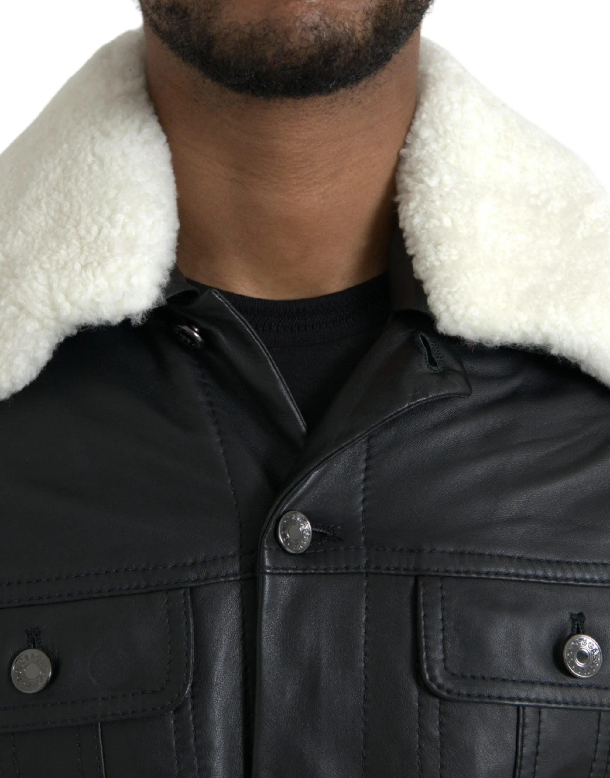 Dolce & Gabbana Fur Collar Leather Biker Jacket