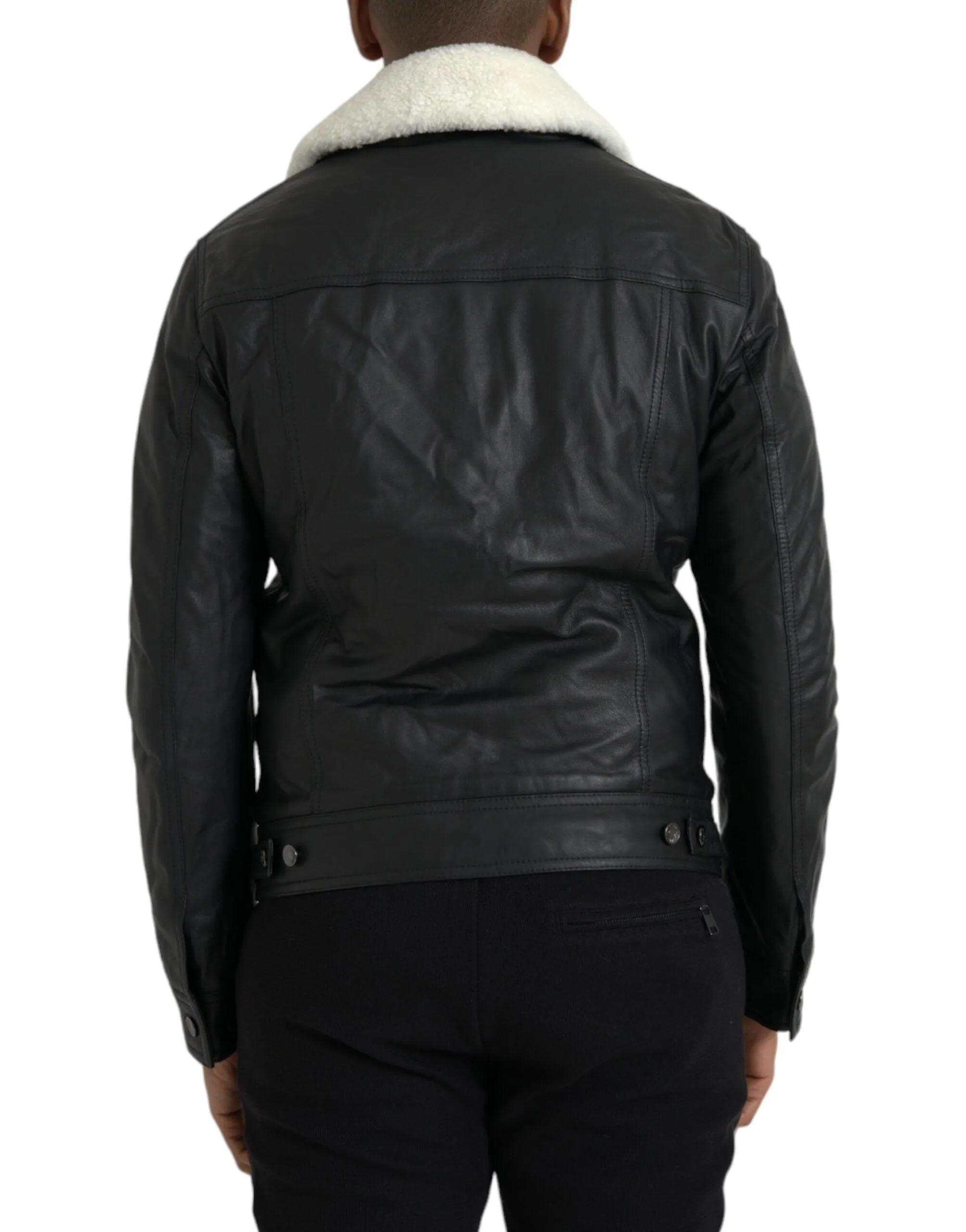 Dolce & Gabbana Fur Collar Leather Biker Jacket