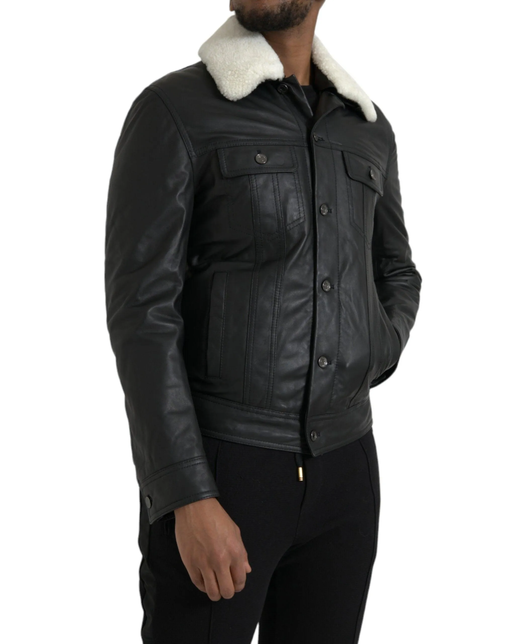 Dolce & Gabbana Fur Collar Leather Biker Jacket