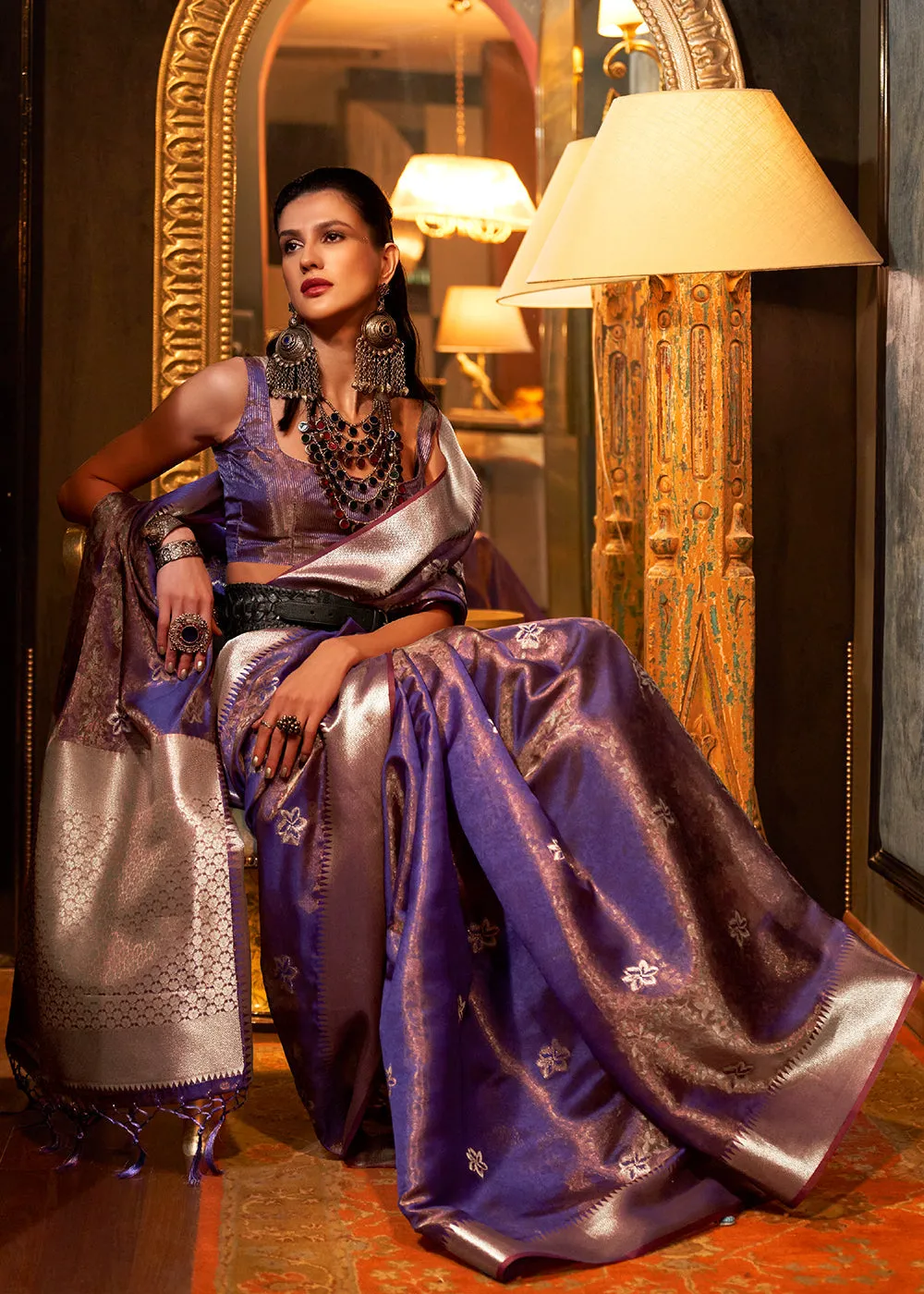 Electric Purple Two Tone Handloom Woven Organza Silk Saree