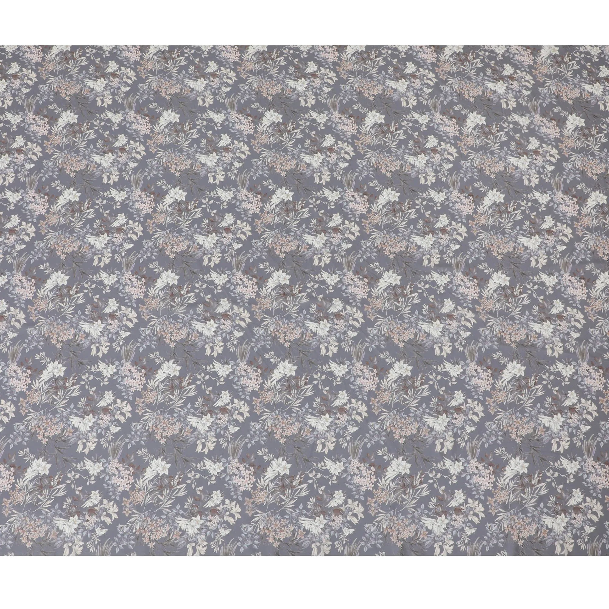 Elegant Floral Grey Modal Satin Fabric, 110 cm Wide - Luxurious Texture & Vivid Design-D18421