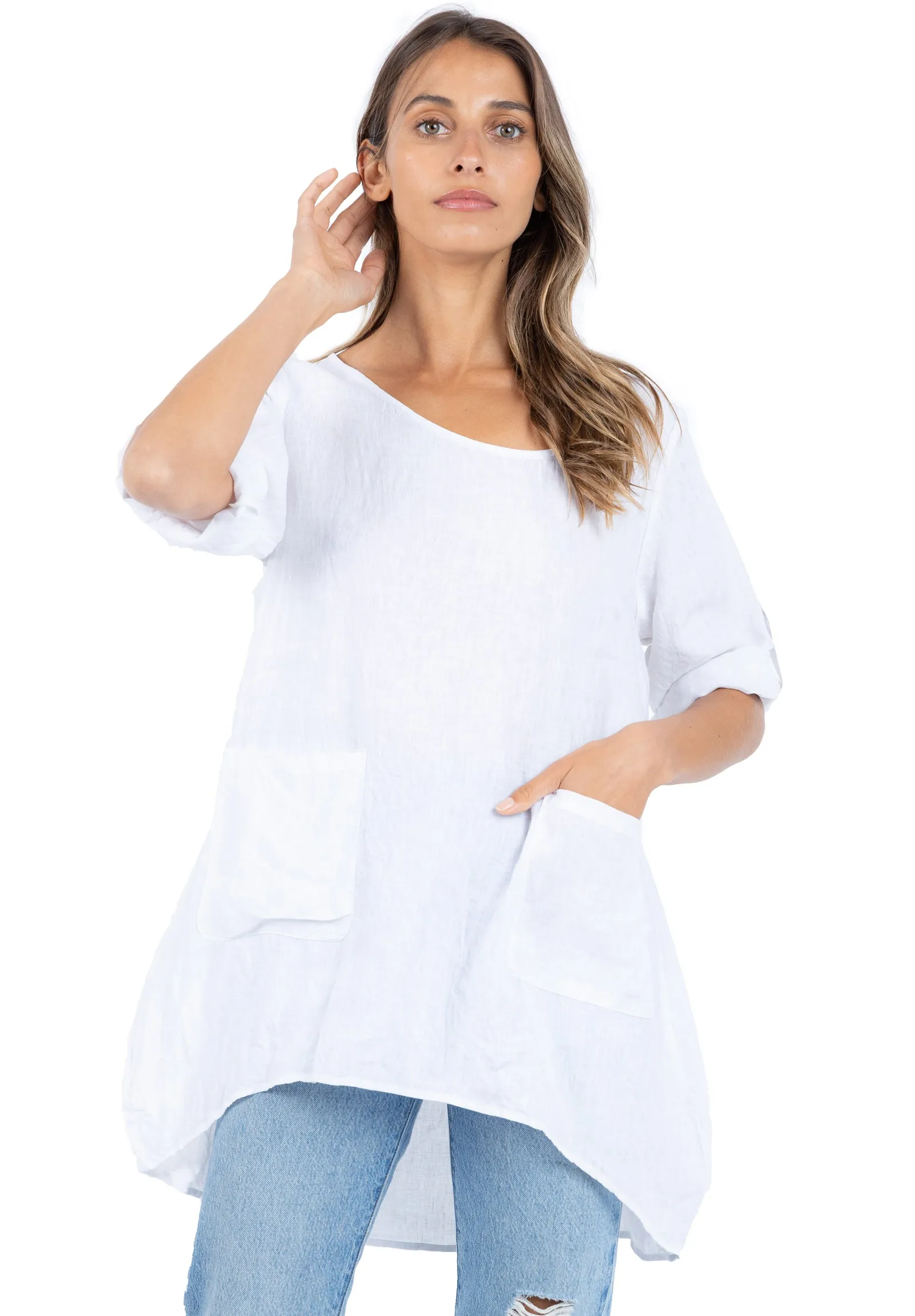 Federica White Sand Washed Linen Tunic Top