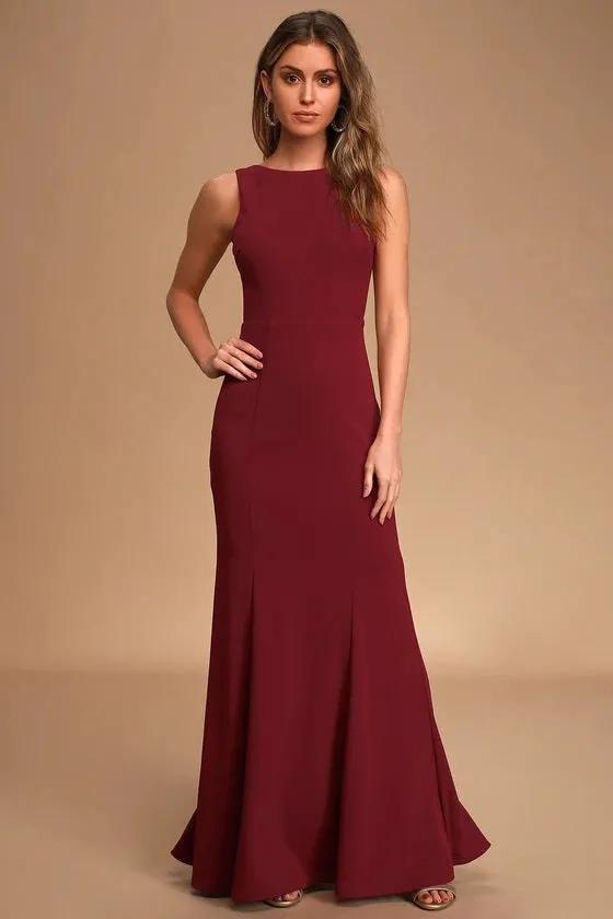 Forever Romance Burgundy Backless Ruffled Maxi Dress