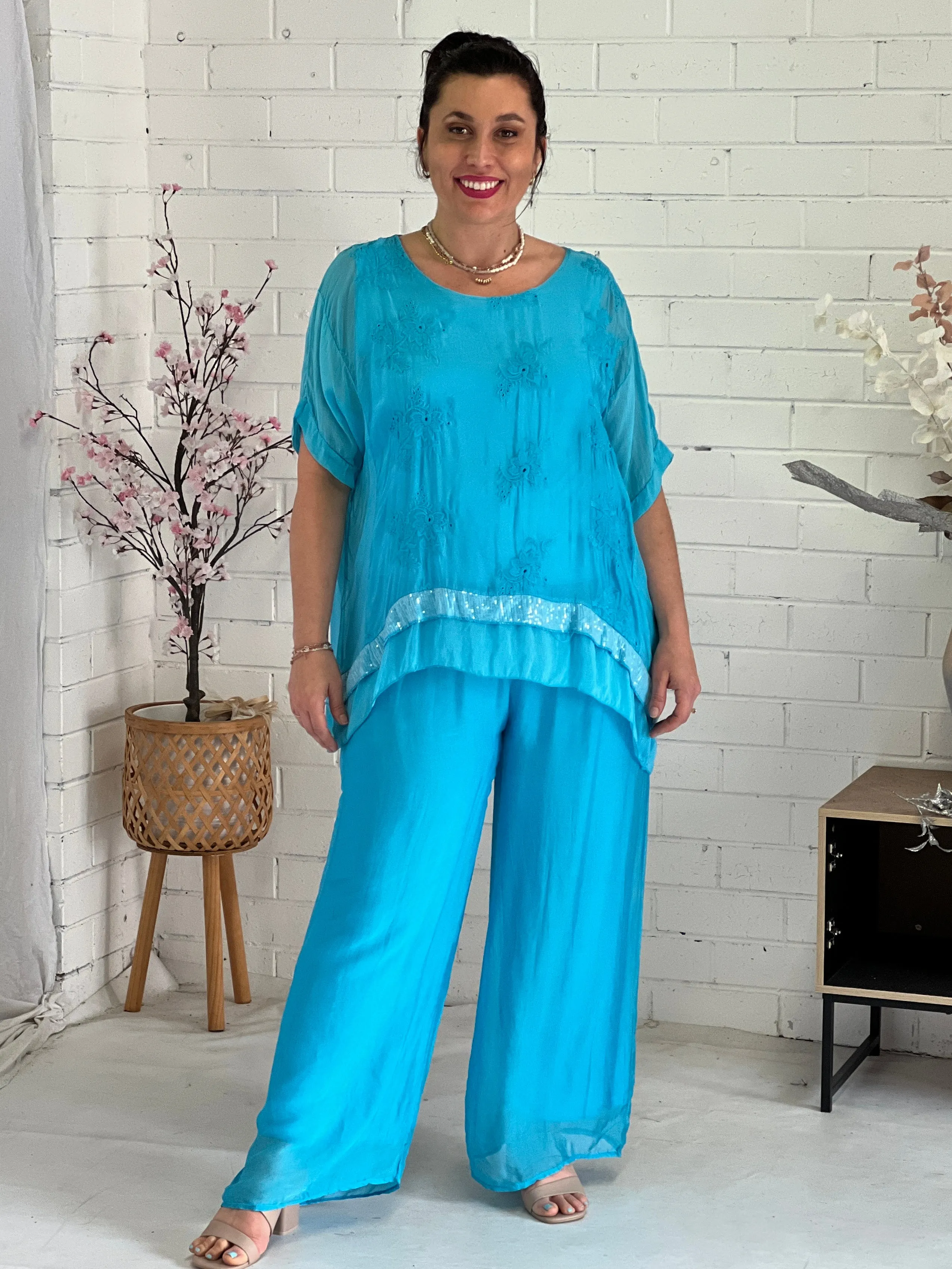 Fort Turquoise Silk Pants