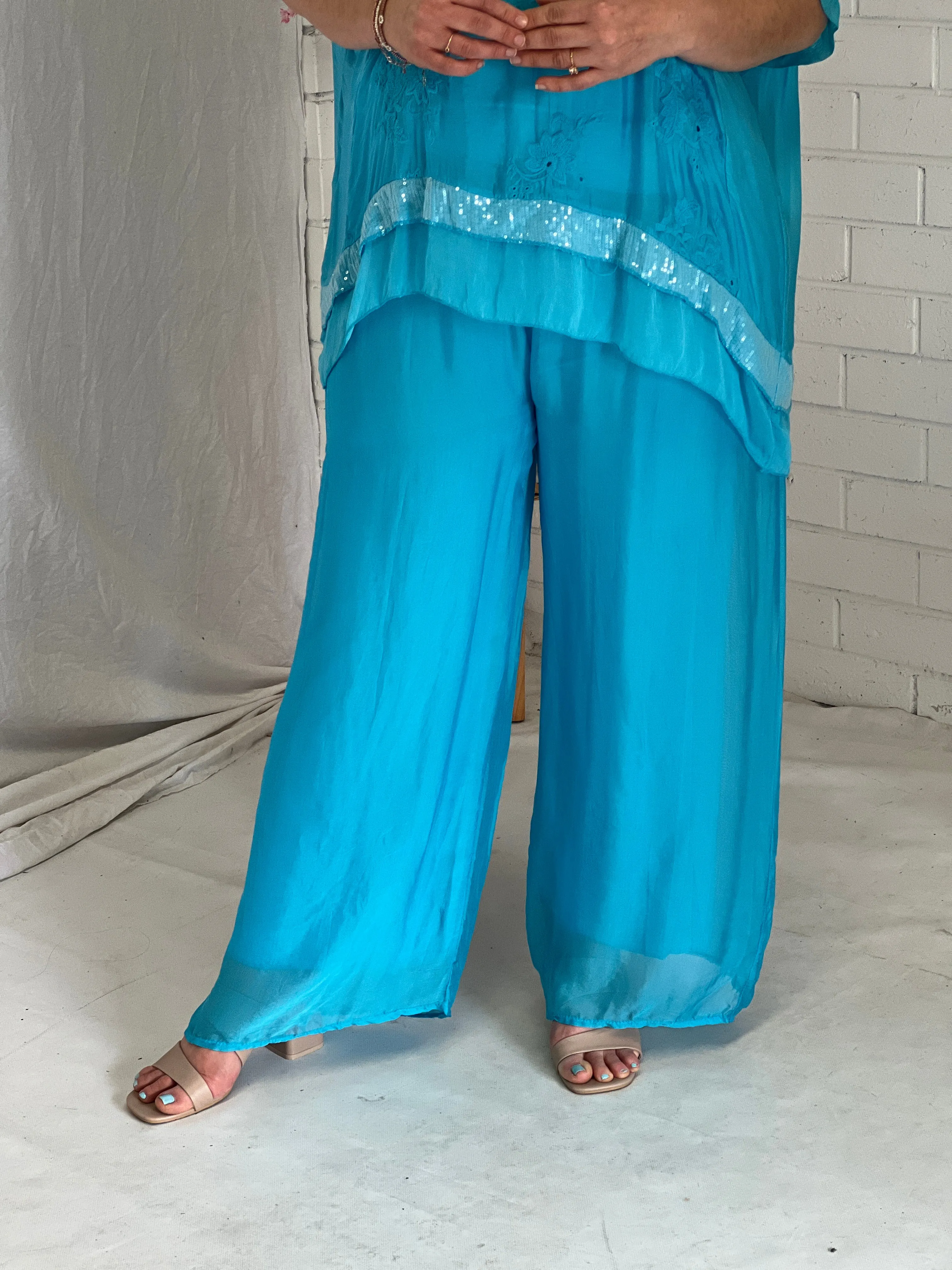 Fort Turquoise Silk Pants