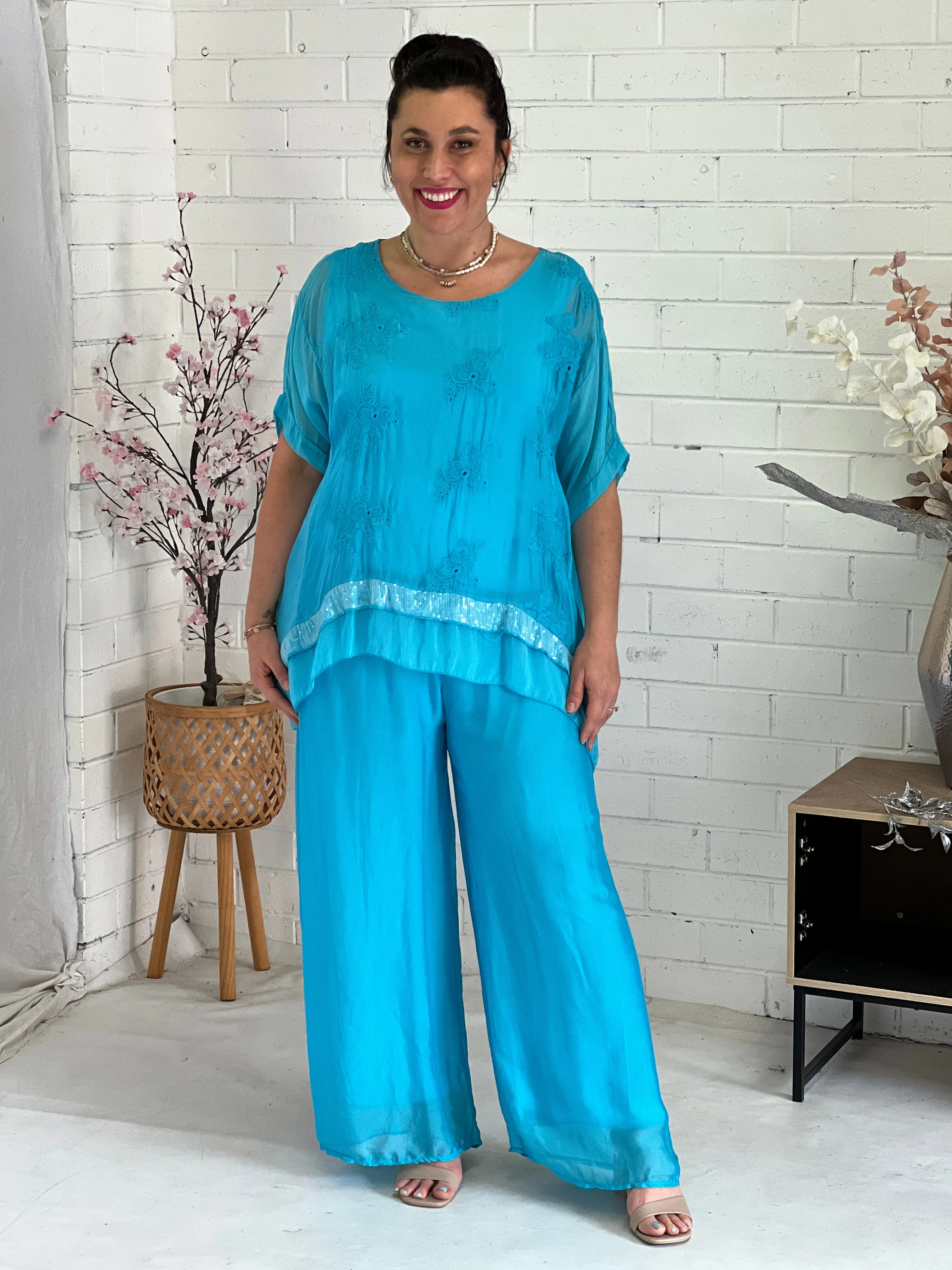 Fort Turquoise Silk Pants