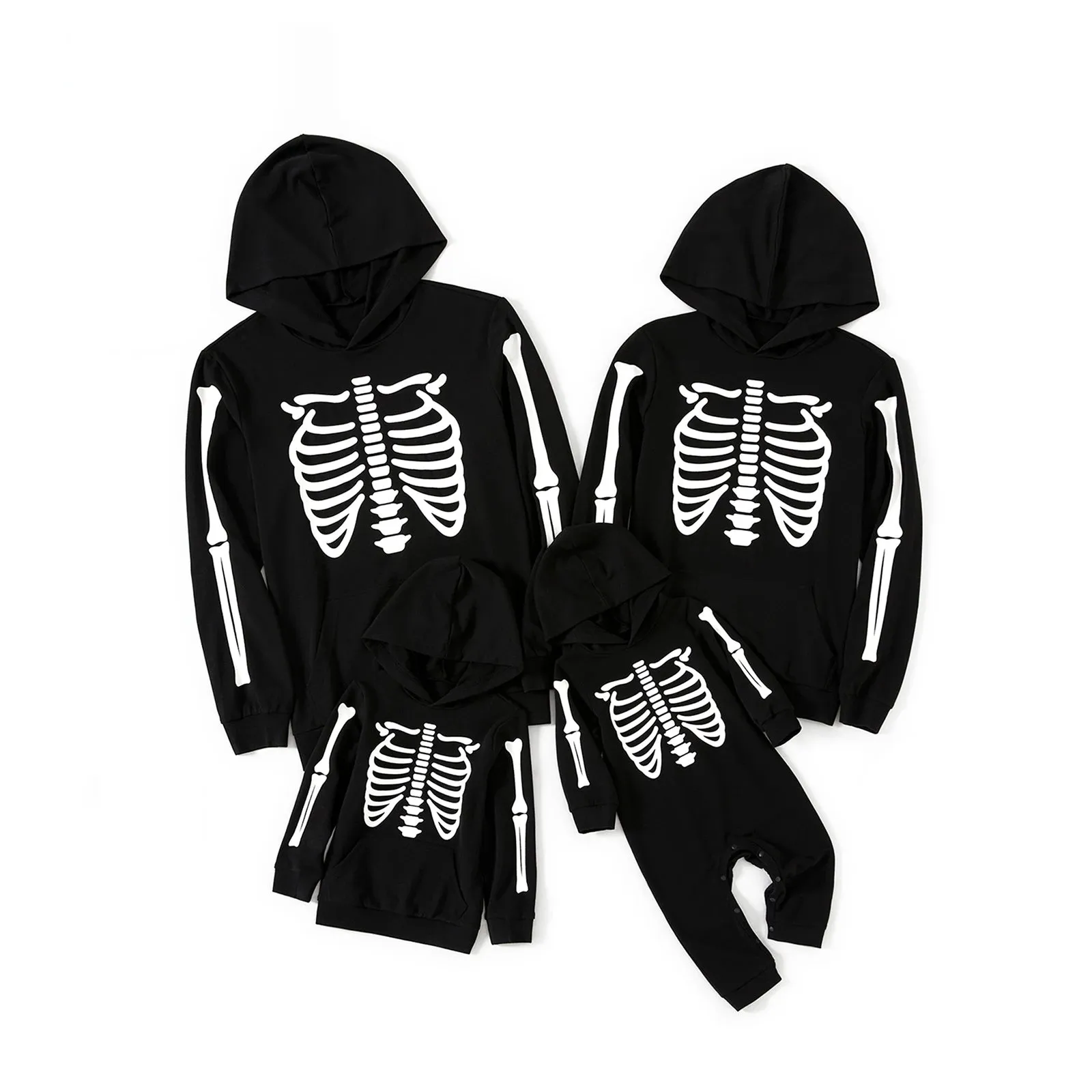 Glowing Family Matching Outfits Halloween Glow In The Dark Skeleton Print Long-sleeve Pullover Sweatshirts