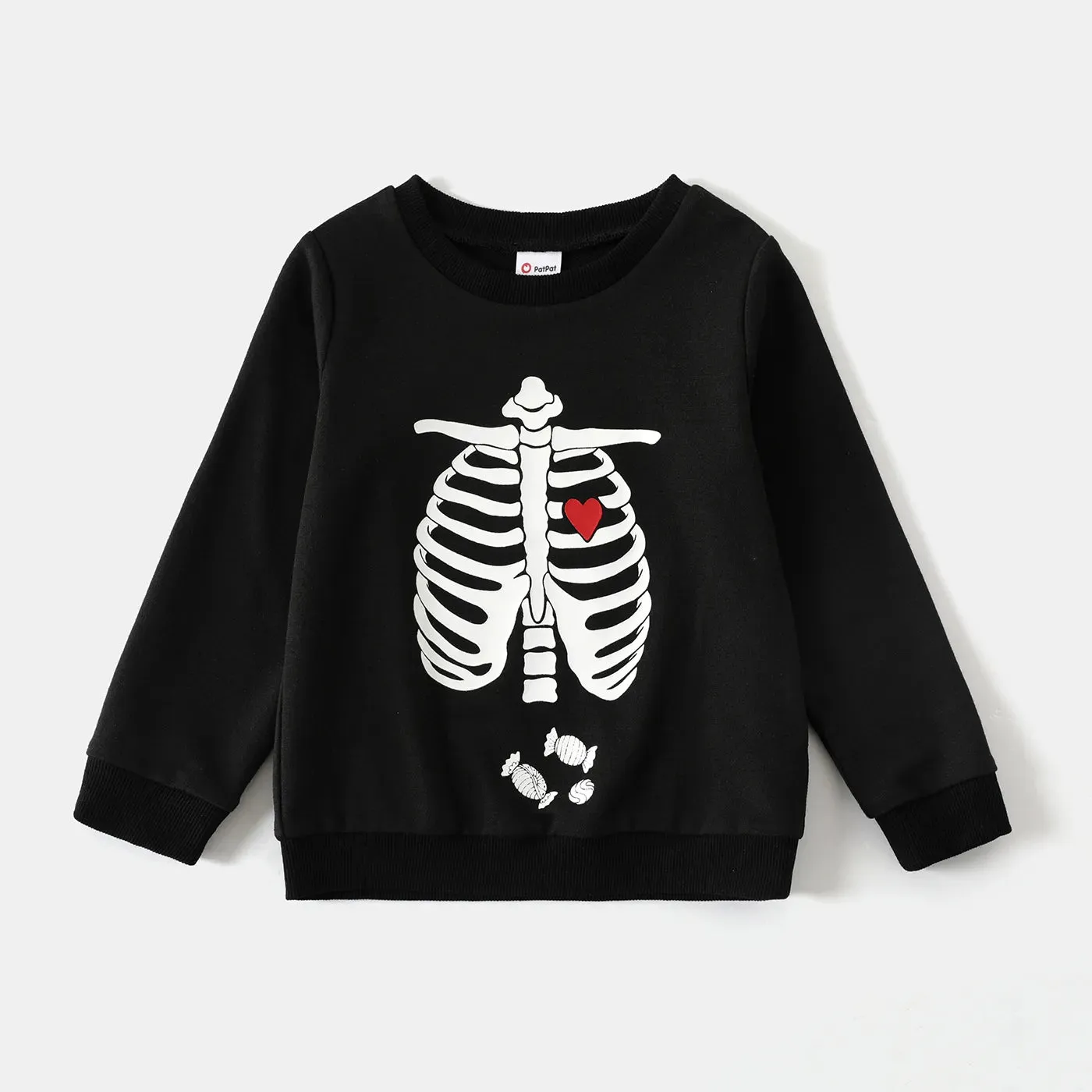 Glowing Family Matching Outfits Halloween Glow In The Dark Skeleton Print Long-sleeve Pullover Sweatshirts