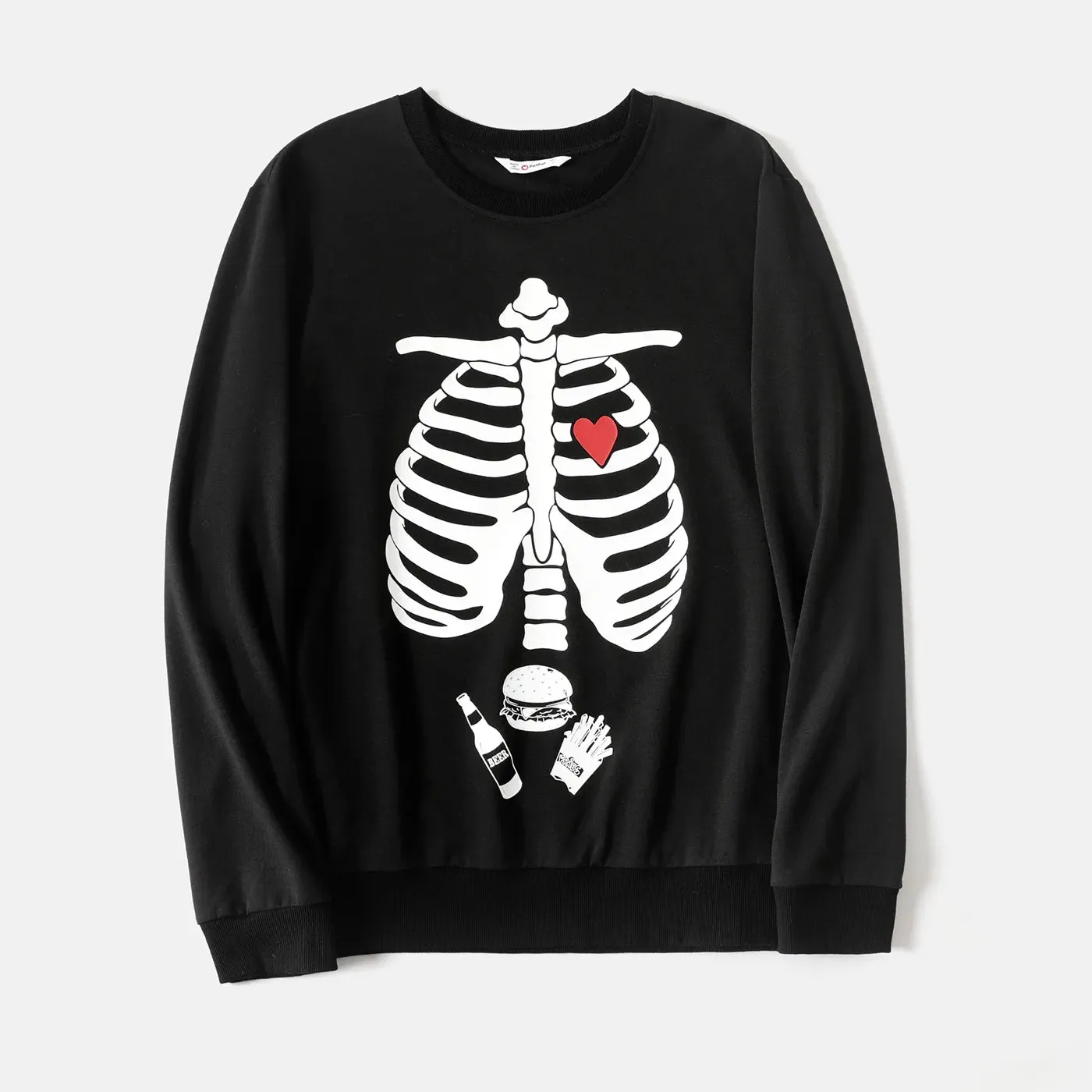 Glowing Family Matching Outfits Halloween Glow In The Dark Skeleton Print Long-sleeve Pullover Sweatshirts