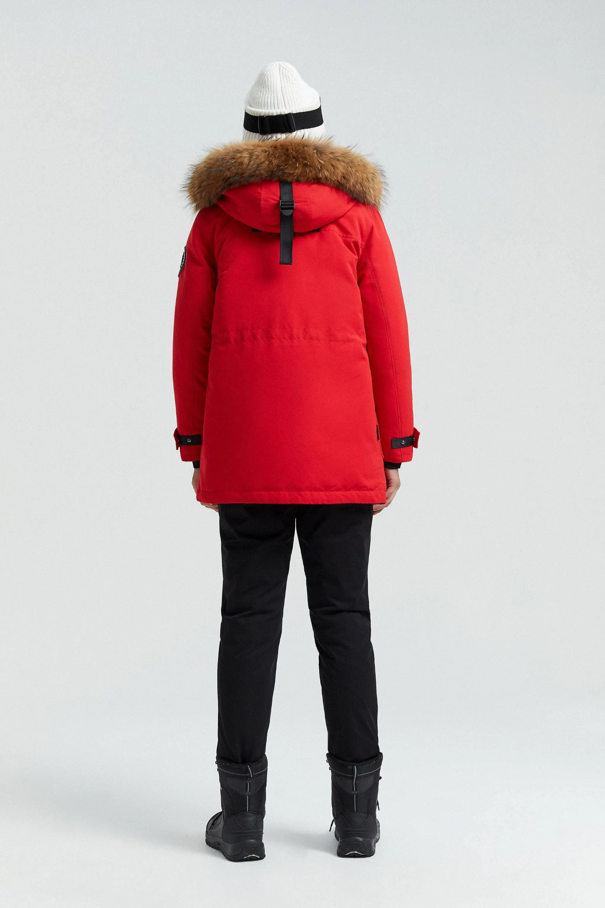 Goose Down Hooded Parka with Fur Trim