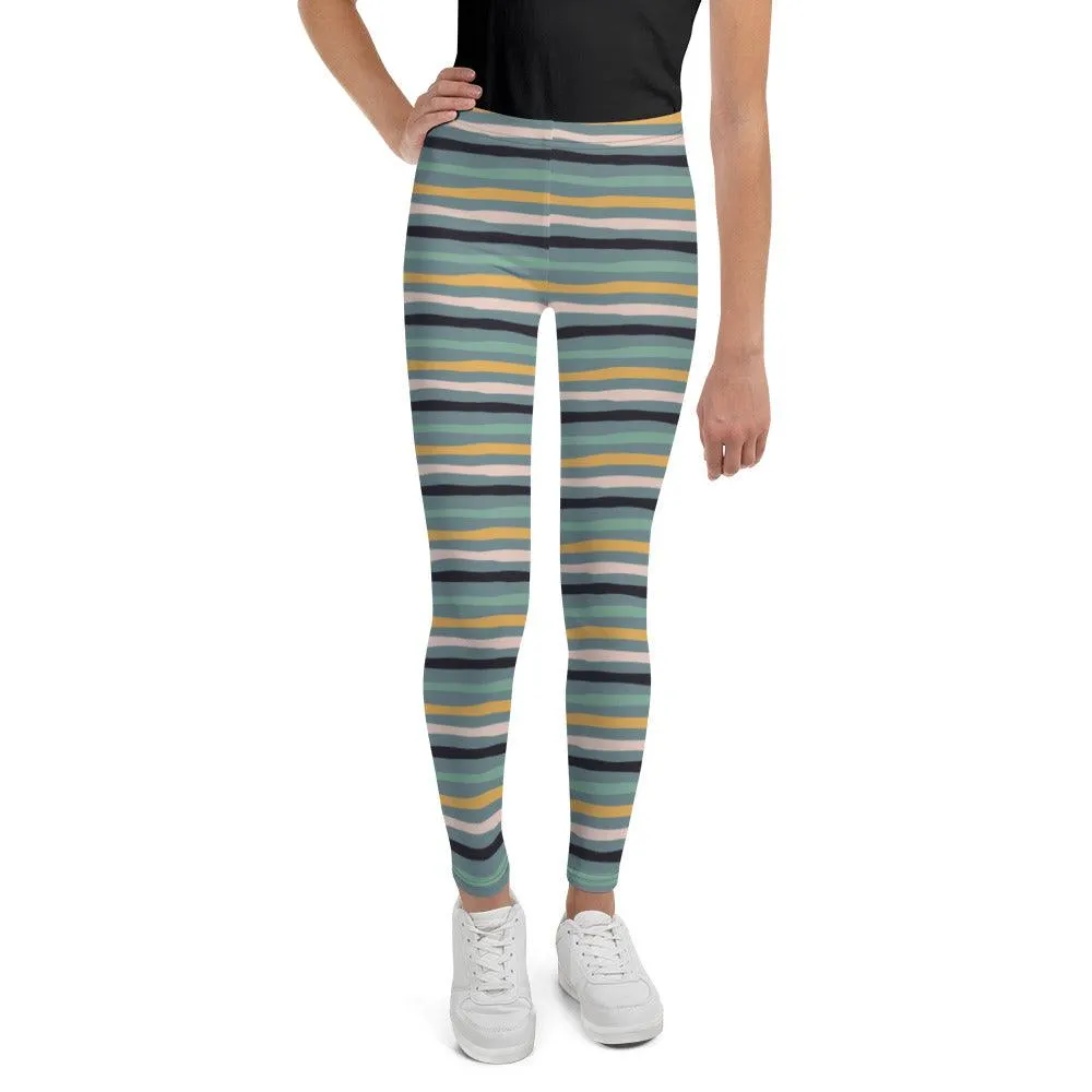 Green Tropical Stripes Youth Leggings