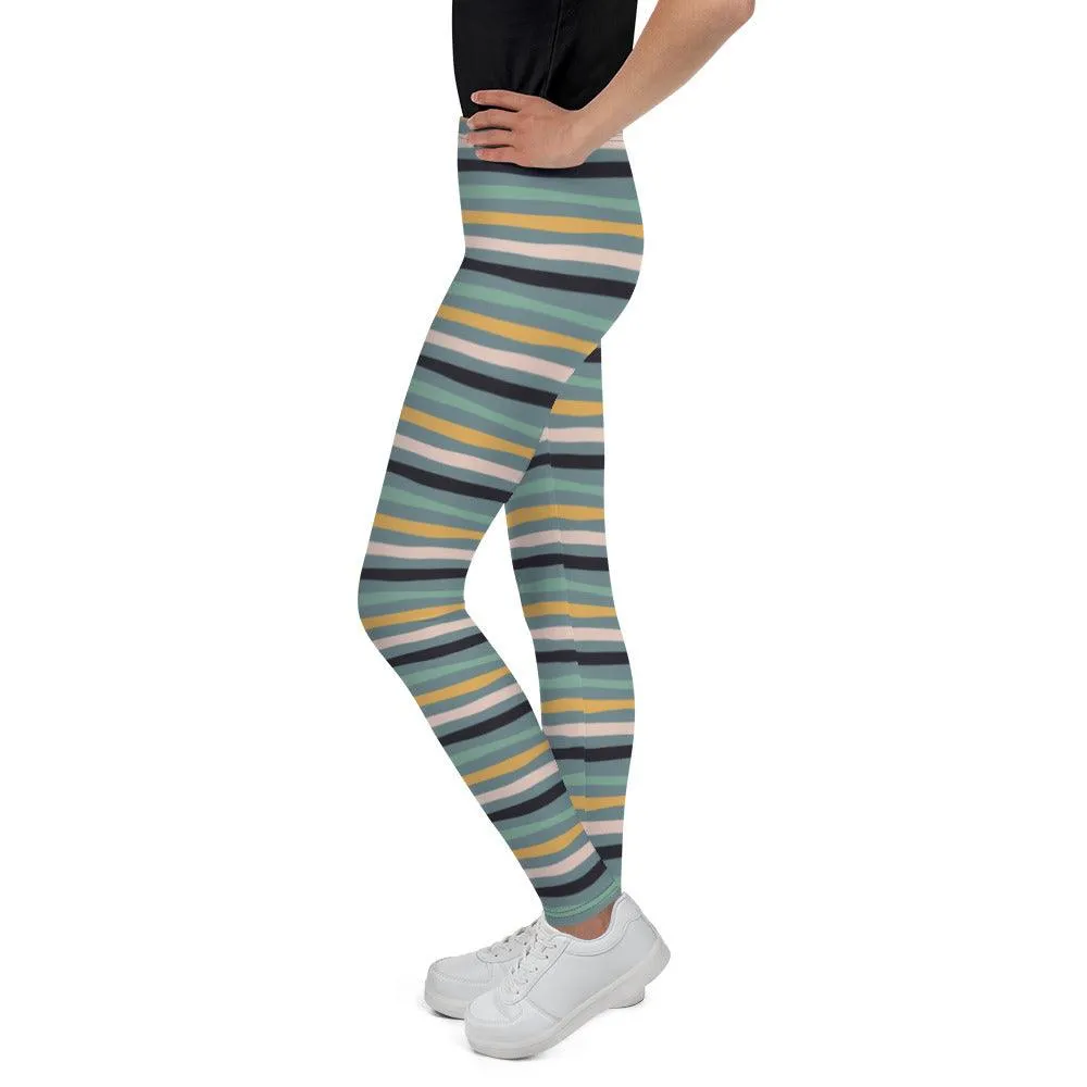 Green Tropical Stripes Youth Leggings