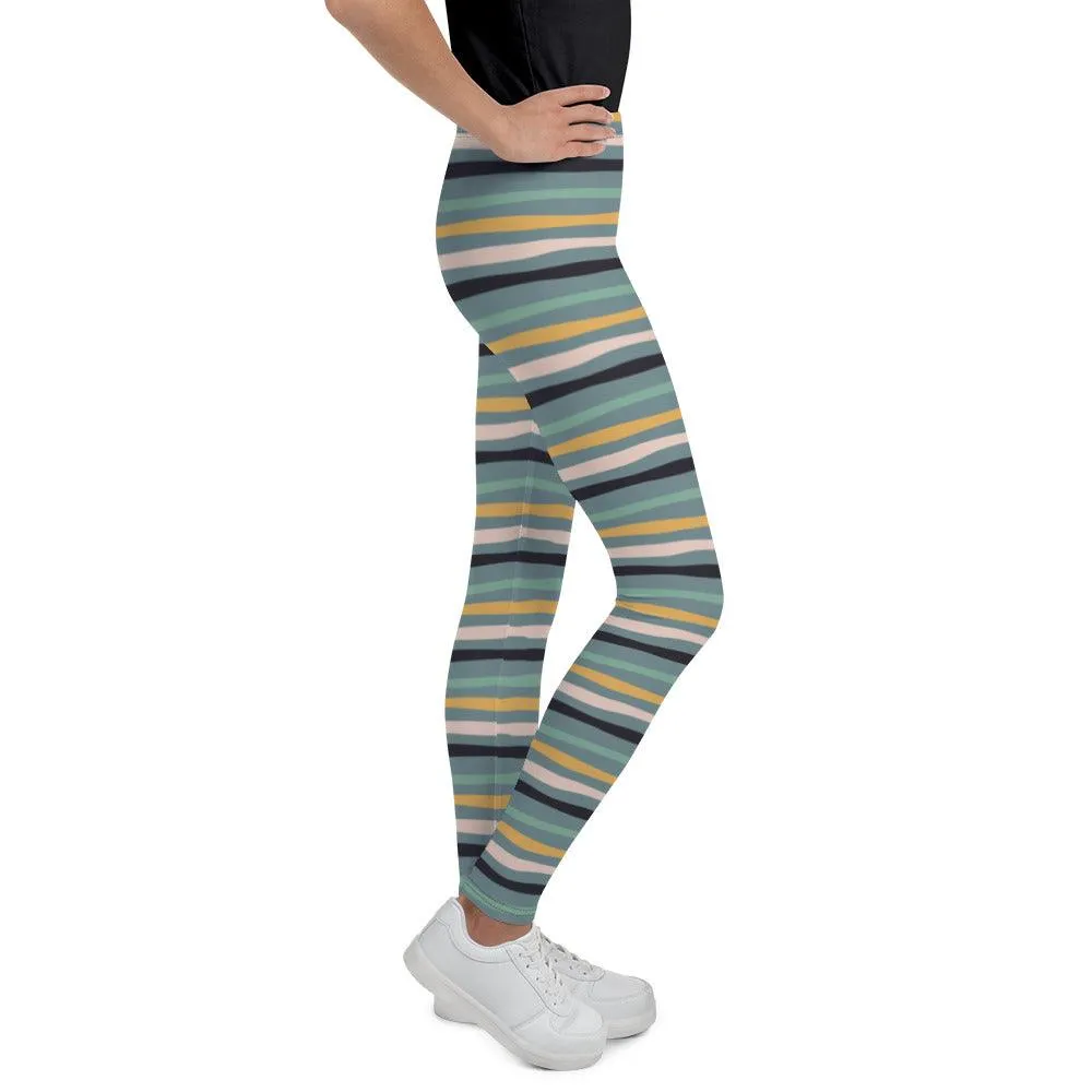 Green Tropical Stripes Youth Leggings