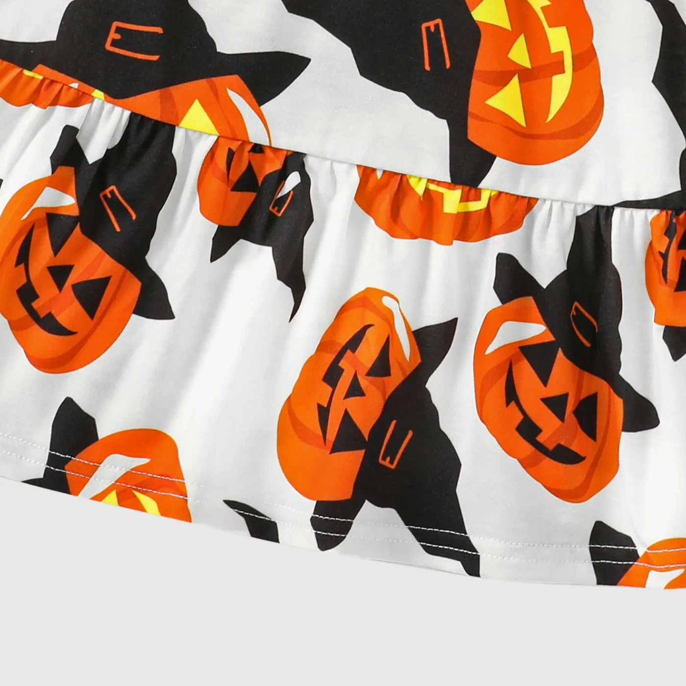 Halloween Family Matching  Dress Long-sleeve Letter & Pumpkin Lantern Print Spliced Dresses and Raglan-sleeve T-shirts Sets