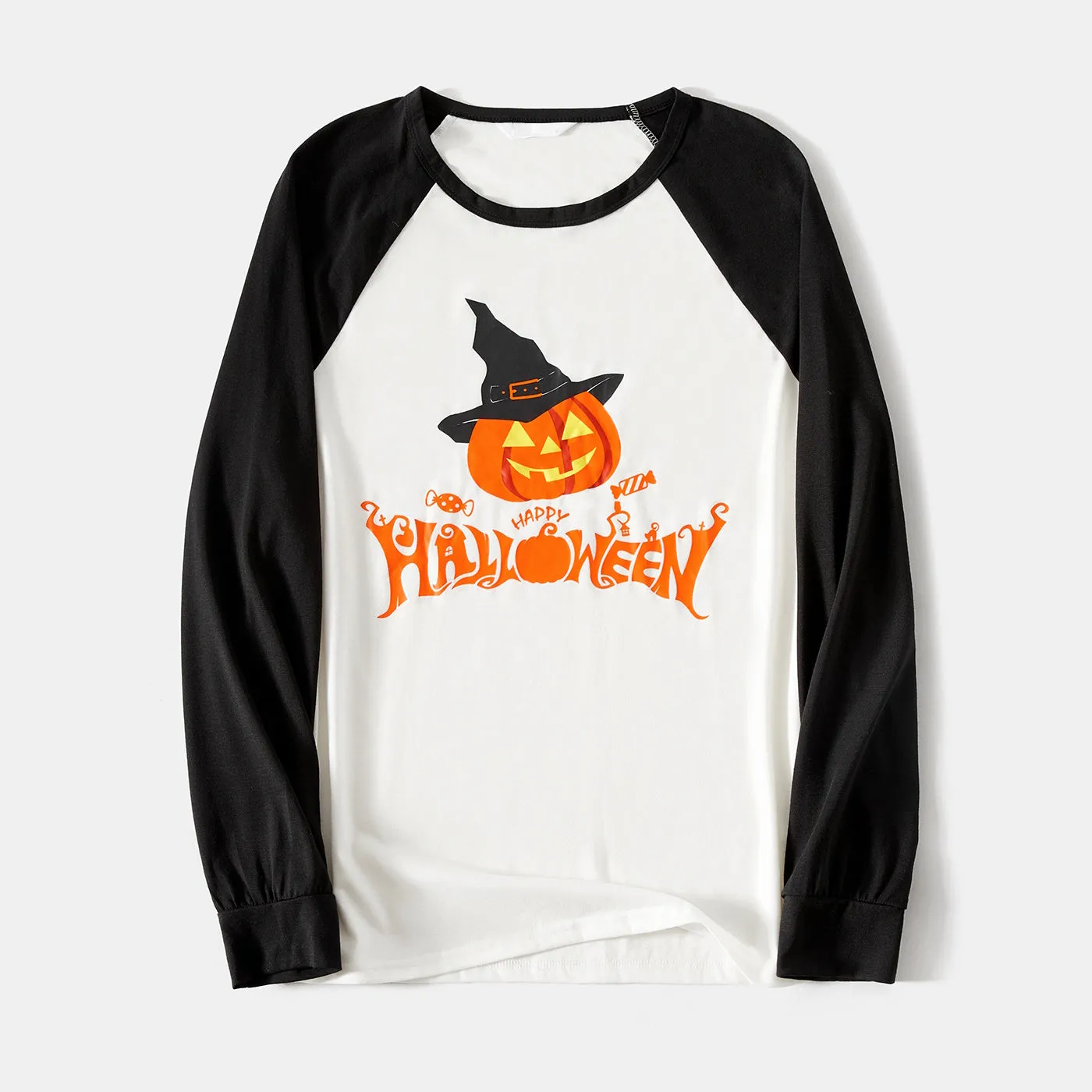 Halloween Family Matching  Dress Long-sleeve Letter & Pumpkin Lantern Print Spliced Dresses and Raglan-sleeve T-shirts Sets