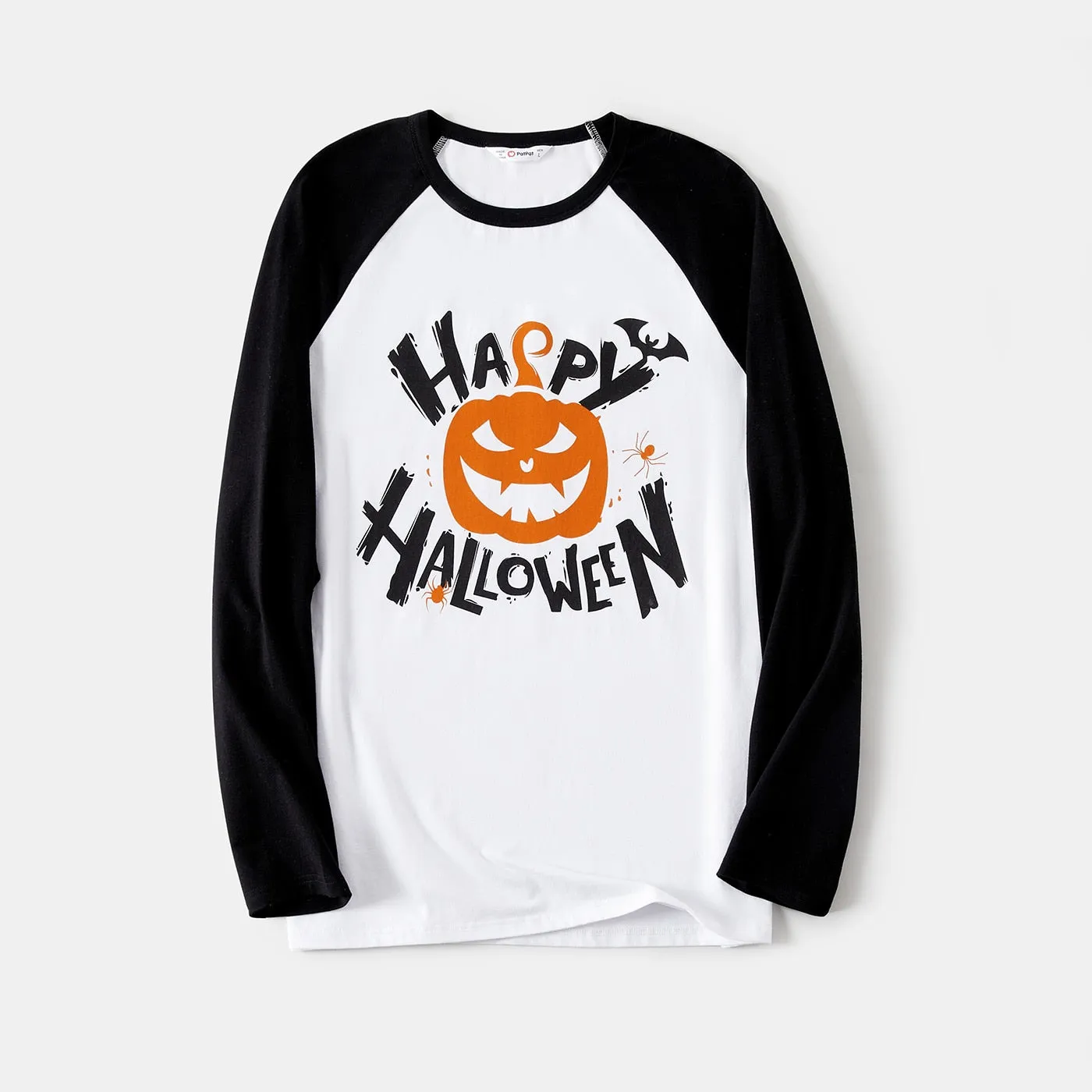 Halloween Family Matching Dress Plaid Long-sleeve Front Button Plaid Dresses and Pumpkin Graphic T-shirts Sets