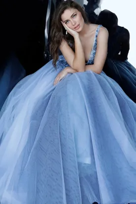 JOVANI 3110 - Blue Floral Embellished Ballgown